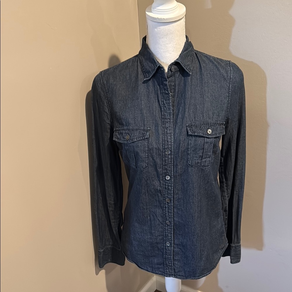 J Crew vintage indigo denim double breasted button down shirt
